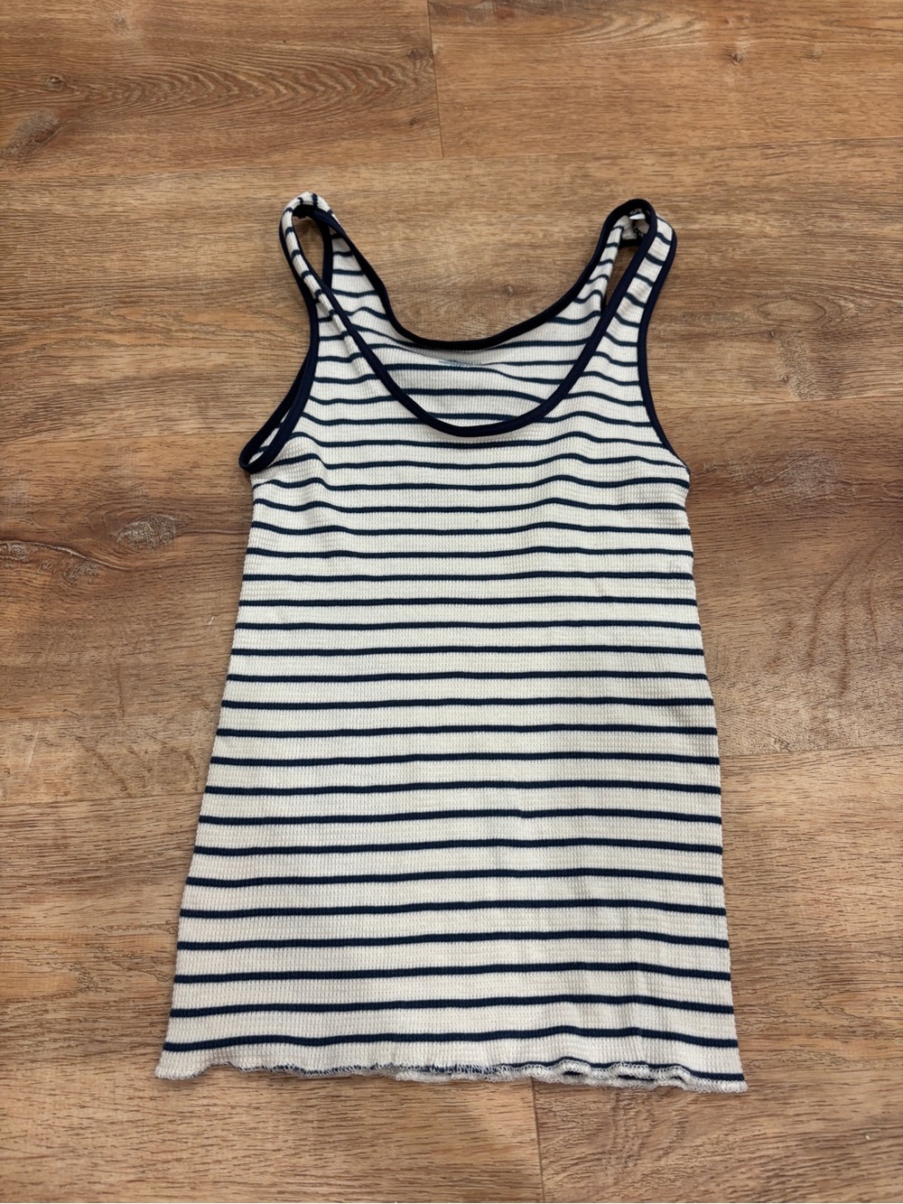 Brandy Melville Navy and White Striped Ribbed Tank